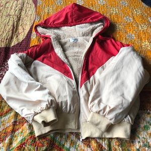 Women’s Red and Cream Plush Lined Bomber Jacket